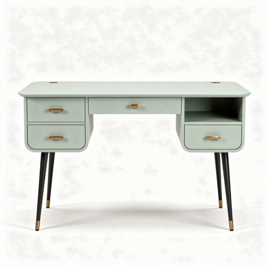 Bureau in lichtgroen met 4 lades en metalen poten 120 x 60 x 75cm