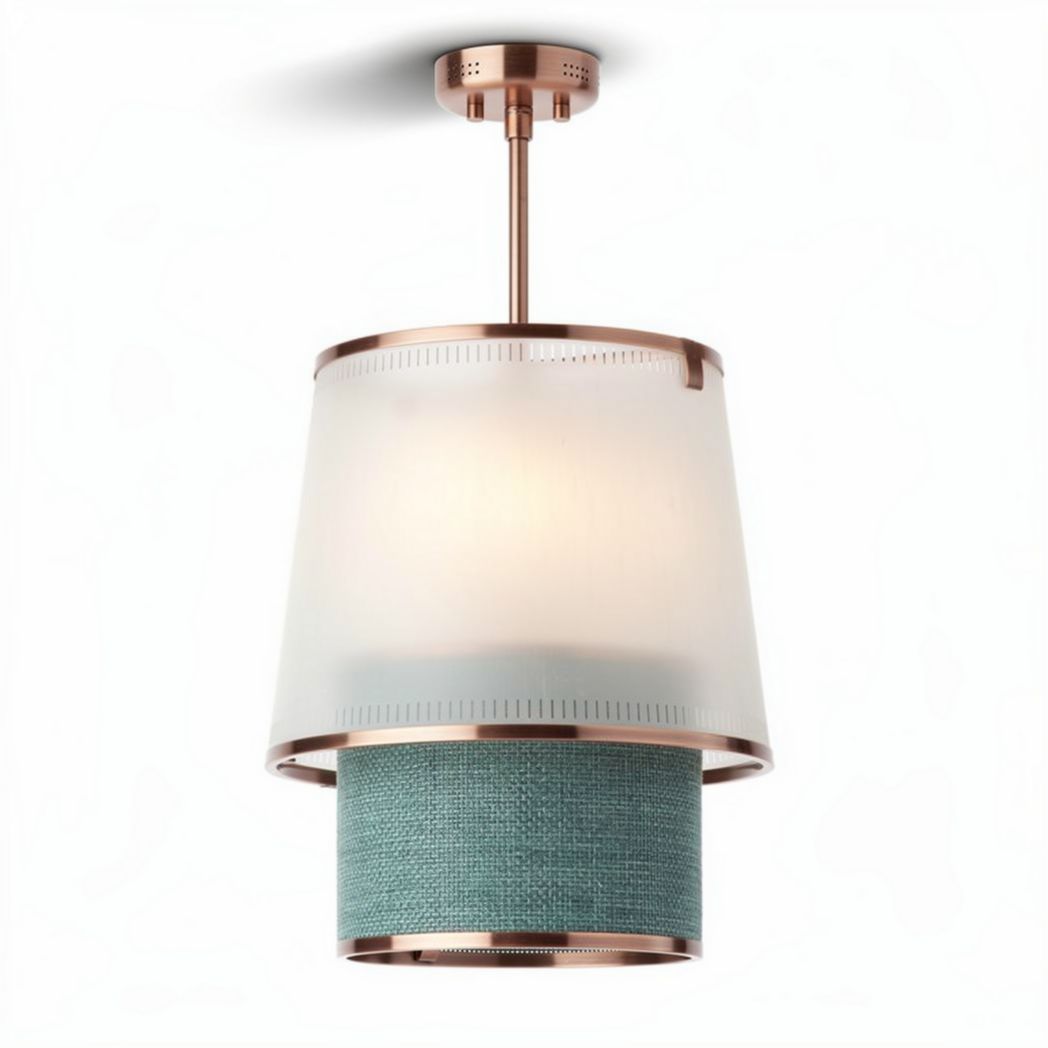 Hanglamp met textiele kap en glazen omhulsel in rosegoud 20 x 20 x 30cm