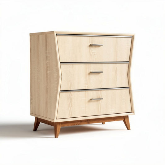 Ladenkast van hout met drie lades in beige 80 x 40 x 90cm