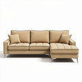 L-vormige bank in beige stof met verstelbare chaise longue 210 x 90 x 85cm