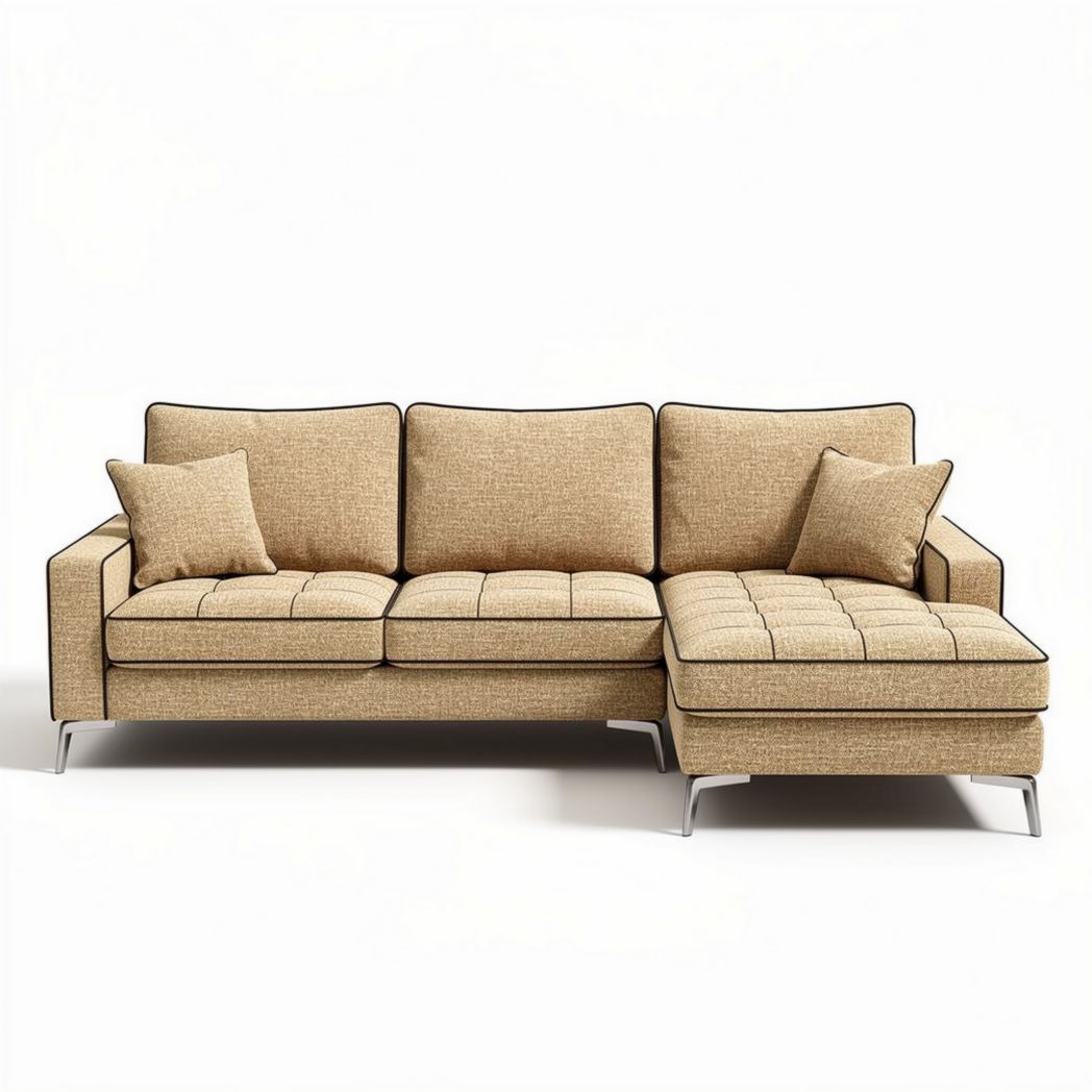 L-vormige bank in beige stof met verstelbare chaise longue 210 x 90 x 85cm