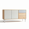 Kasten met deurtjes en lades in hout en grijs 120 x 40 x 75cm