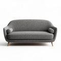 Grijze stoffen bank met houten poten en ronde kussens 180 x 80 x 75cm