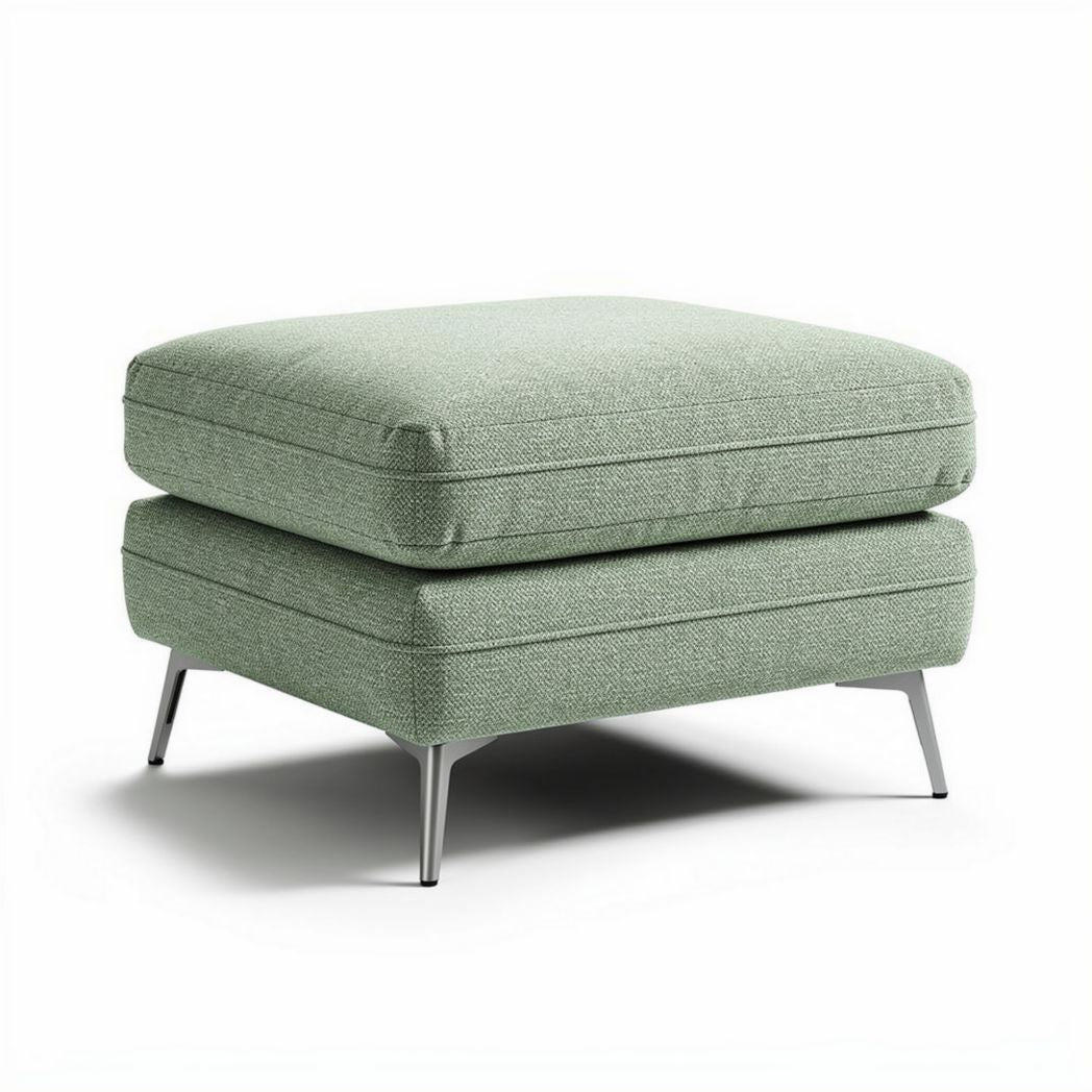 Poef in groen stof met metalen poten 65 x 65 x 40cm