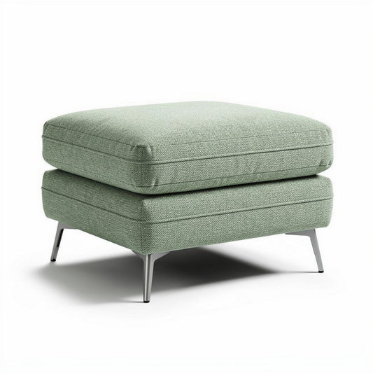 Poef in groen stof met metalen poten 65 x 65 x 40cm