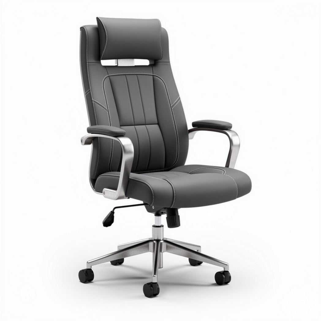Ergonomische bureaustoel met verstelbare rugleuning en armleuningen in grijs kunstleer 60 x 60 x 120cm