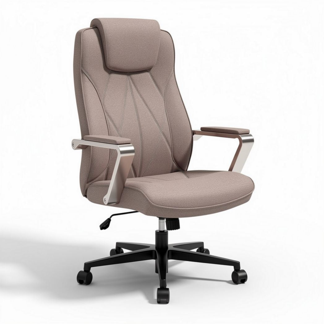 Ergonomische bureaustoel in lichtbruin stof met armleuningen en wieltjes 70 x 60 x 120cm