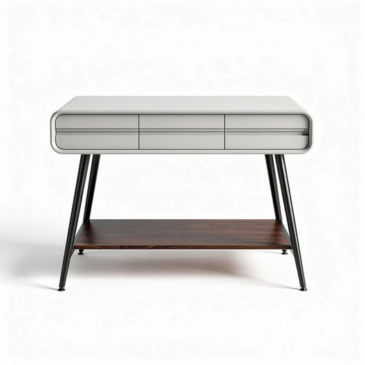 Klein bureau met lade en houten plank van 60 x 40 x 75cm in grijs