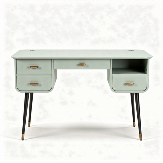 Bureau in lichtgroen met 4 lades en metalen poten 120 x 60 x 75cm
