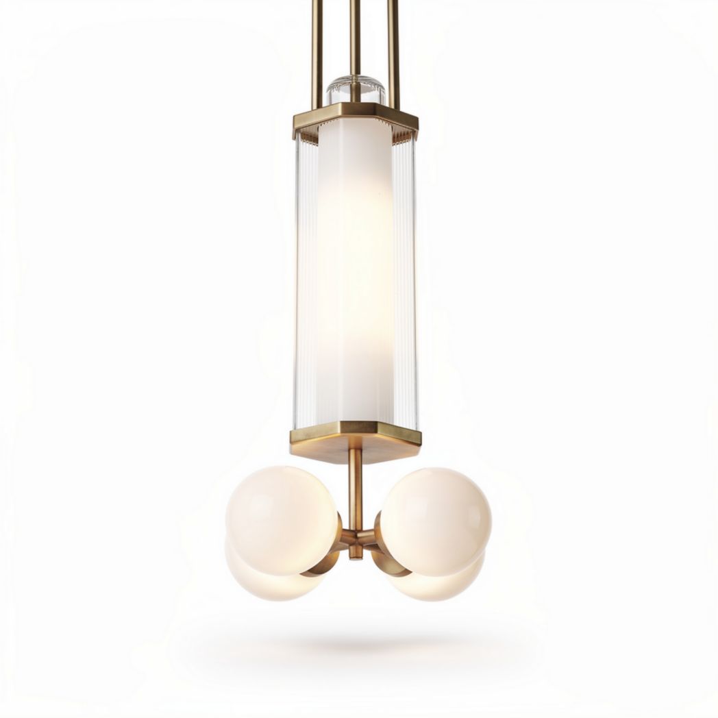 Hanglamp van glas en metaal met drie sfeervolle bollen en een hoogte van 60 cm