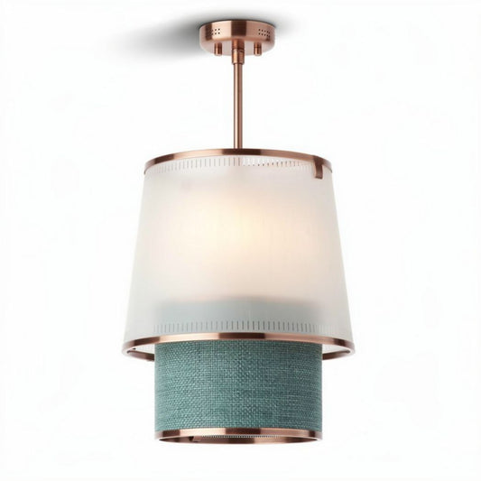 Hanglamp met textiele kap en glazen omhulsel in rosegoud 20 x 20 x 30cm