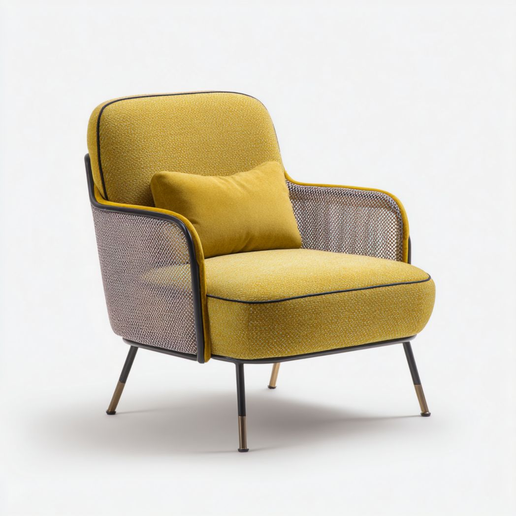 Stoere fauteuil met stoffen bekleding en lederen kussens 80 x 80 x 85cm
