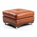 Houten lederen ottoman 60 x 60 x 40cm bruin met verchroomde poten
