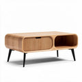 Houten salontafel met opbergruimte en zwart metalen poten 120 x 60 x 45cm